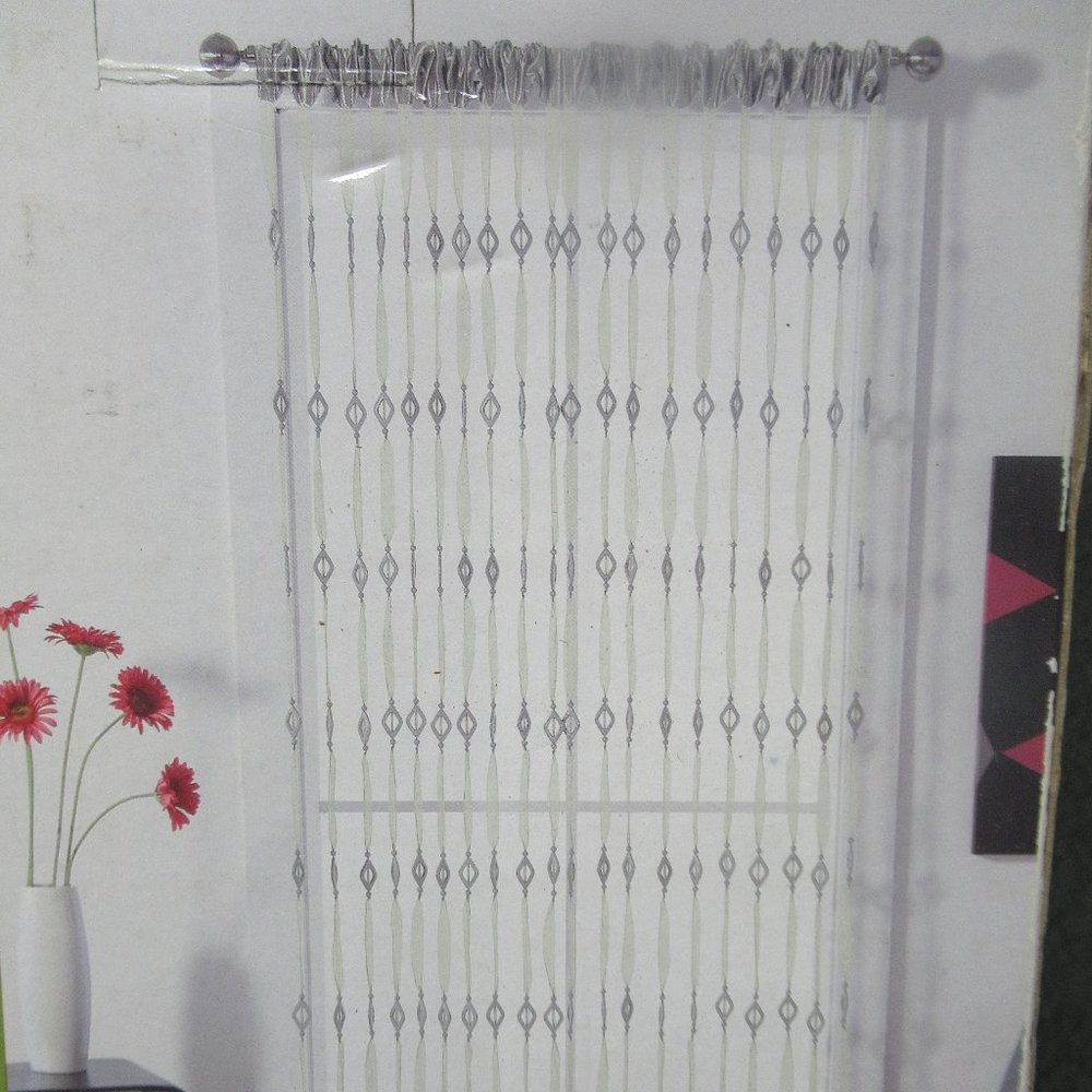 Grey Beaded Ribbon Window Curtain/Panel